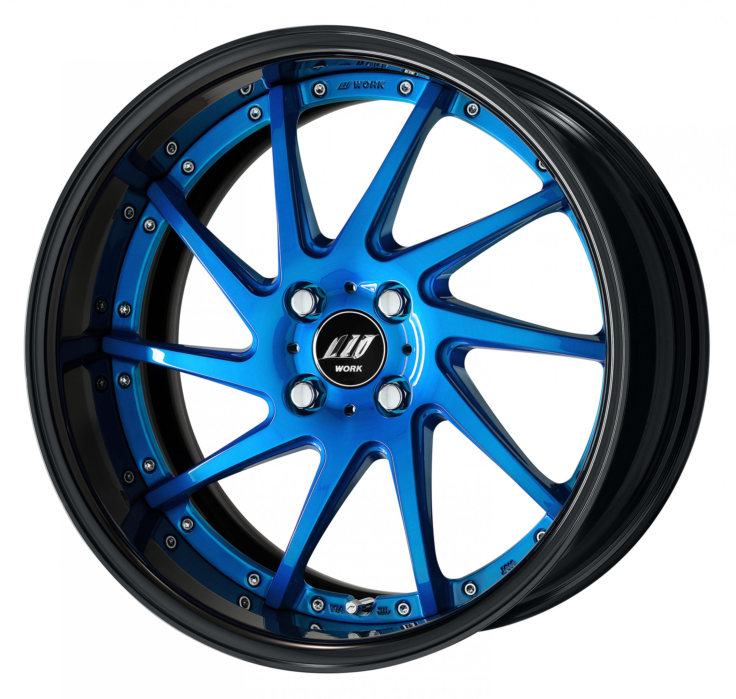 ■Size: 17inch<br />
■Disk: Clear blue brushed (custom)<br />
■rim: FULL REVERSE (shape) / black alumite (custom)<br />
■ Center cap: Black, W emblem (optional)