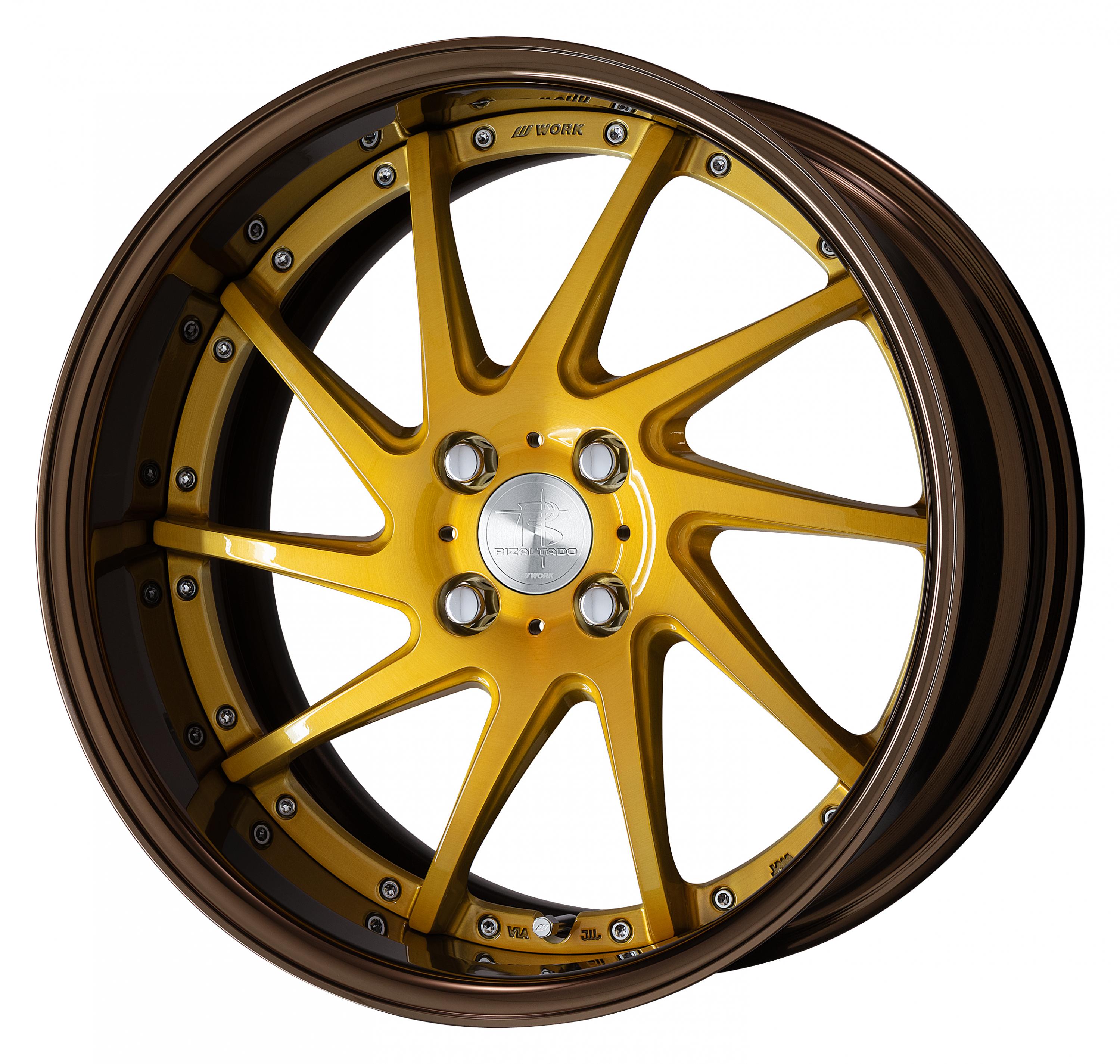 ■Size: 17inch<br />
■disk: Imperial gold brushed (custom)<br />
■rim: FULL REVERSE (shape) / bronze alumite (custom)<br />
■ Center cap: standard