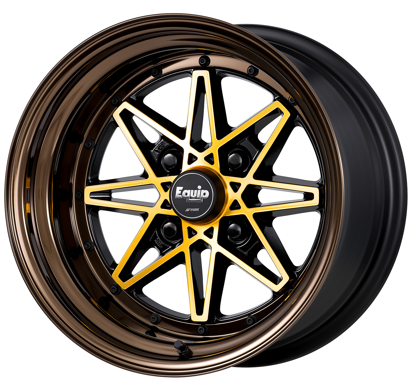 ■サイズ:15inch<br />
■ディスク:ブラック/インペリアルゴールド(カスタム)<br />
■リム:NORMAL(形状)/ブロンズアルマイト(カスタム)<br />
■センターキャップ:HIGHタイプ(標準)<br />
■エアバルブ:ブラックエアバルブ(カスタム)