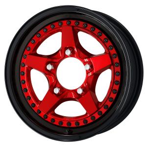 ■サイズ：16inch 5.5J +19 5H-139.7
■ディスク：シルバークリアレッド(カスタム)
■リム：NORMAL(形状)/ブラックアルマイト(カスタム)
■ピアスボルト：ブラッククロームピアスボルト(カスタム)
■エアバルブ：ブラックエアバルブ(カスタム)