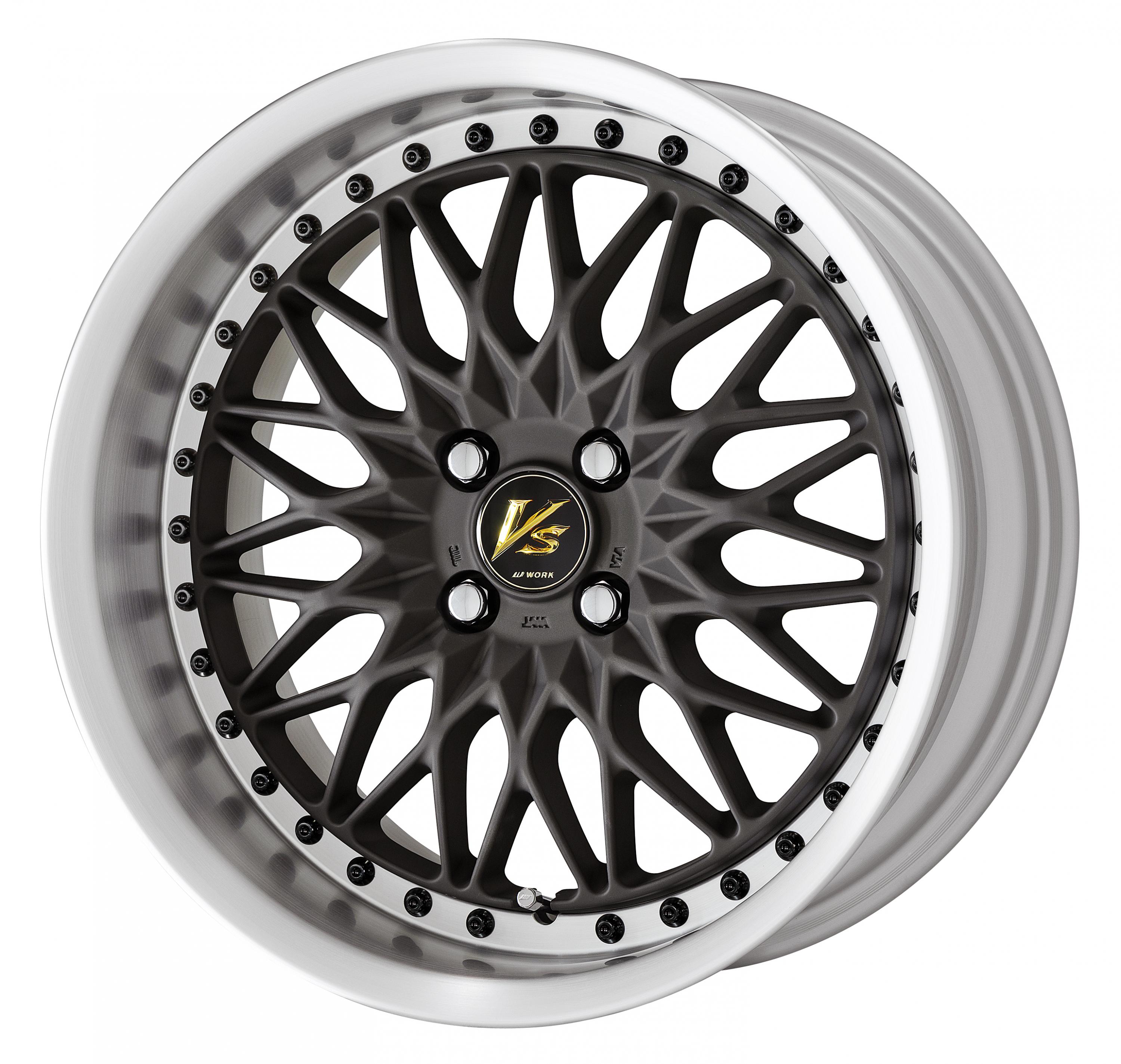 ■Size: 17inch<br />
■Disc: Matte dark gunmetal (standard)<br />
■Rim: FULL REVERSE (shape)/Brushed (custom)<br />
■Center cap: Black (standard)<br />
■Piercing bolt: Black chrome piercing bolt (custom)