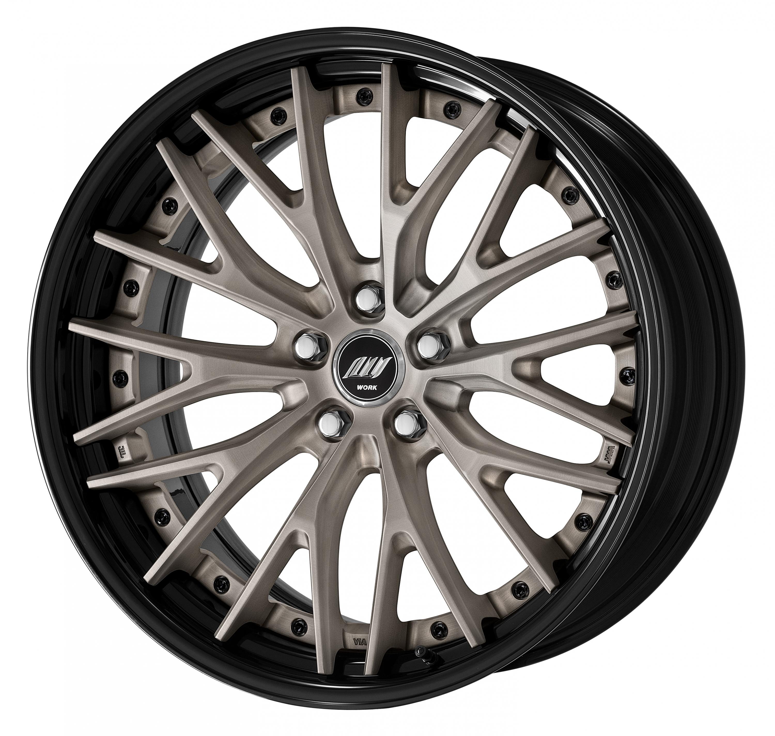 ■Size: 20 inches<br />
■Disc: Deep concave (shape)/matte gray brushed (custom)<br />
■Rim: STEP RIM (shape)/black anodized (custom)<br />
■Center cap: Black (standard)<br />
■Piercing bolt: Black chrome piercing bolt (custom)<br />
■Air valve: Black air valve (custom)