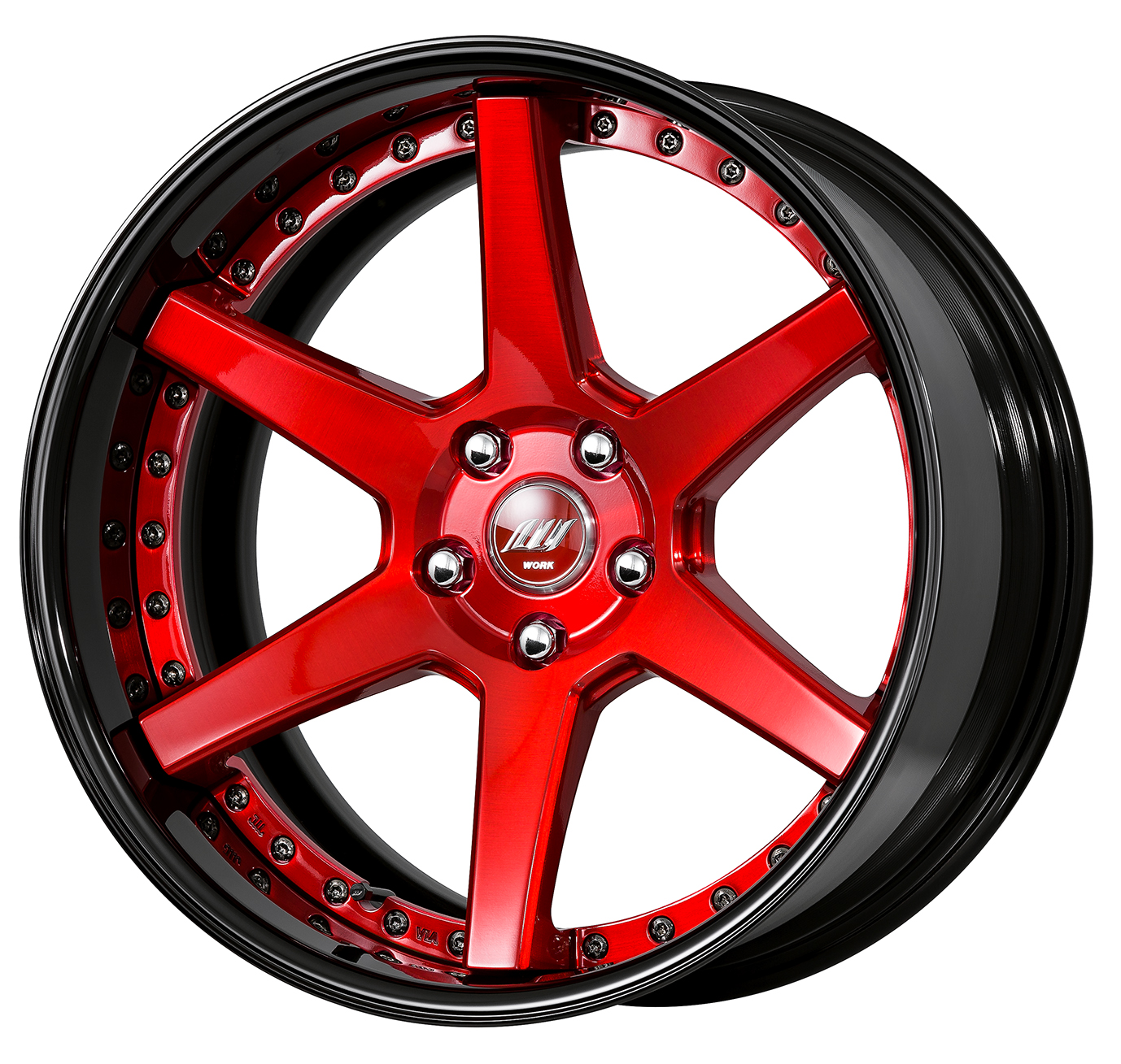 ■サイズ:19inch<br />
■ディスク:ディープコンケイブ(形状)/クリアレッドブラッシュド(カスタム)<br />
■リム:FULL REVERESE(形状)/ブラックアルマイト(カスタム)<br />
■センターキャップ:レッド(セレクトオプション)<br />
■ピアスボルト:ブラックピアスボルト(カスタム)<br />
■エアバルブ:ブラックエアバルブ(カスタム)