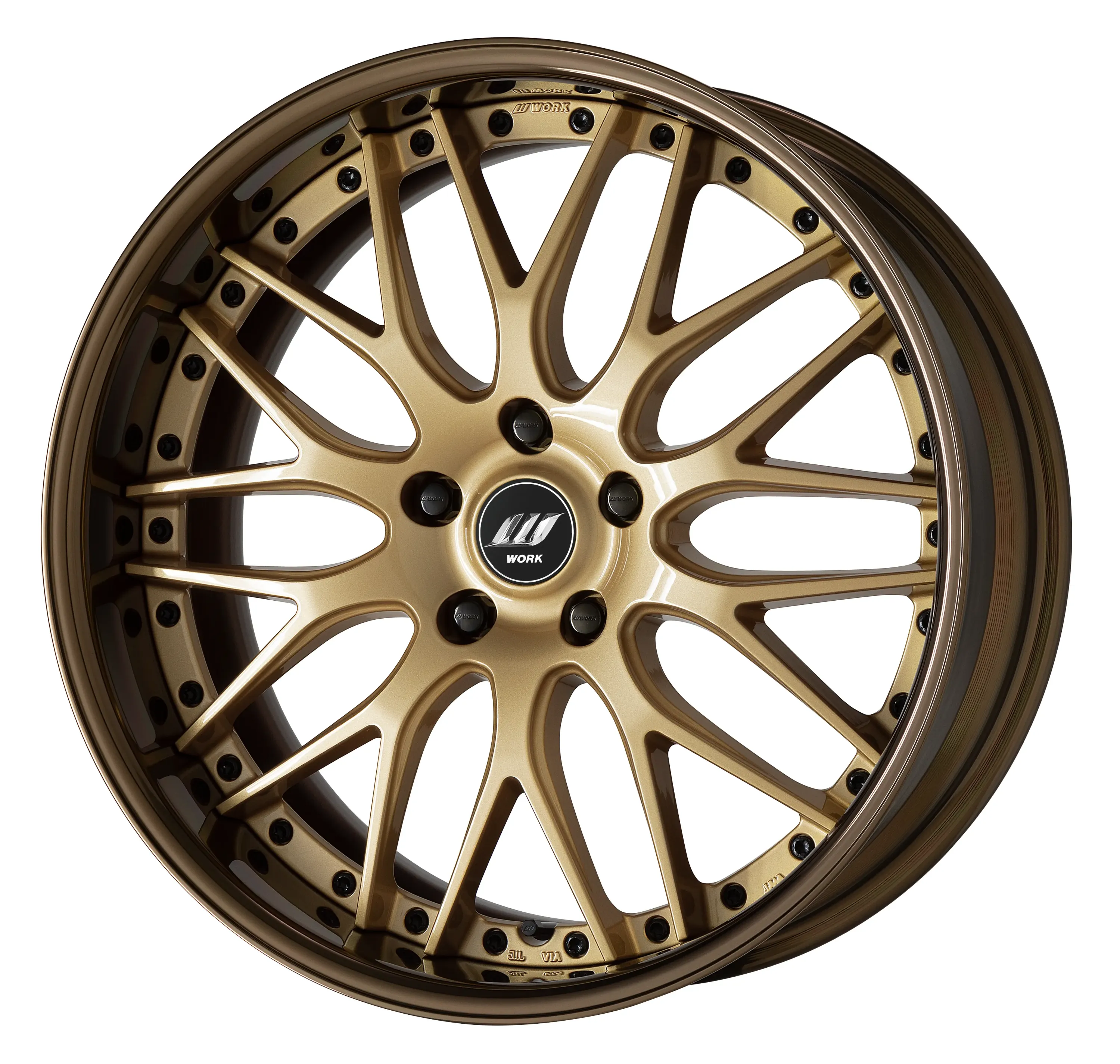 ■ Size: 20-inch<br />
■ Disc: Amber Gold (Standard)<br />
■ Rim: Full Reverse (Profile) / Bronze Anodized (Custom)<br />
■ Center Cap: Black with W-Emblem (Standard)<br />
■ Air Valve: Black (Custom)<br />
■ Assembly Bolts: Black Chrome (Custom)